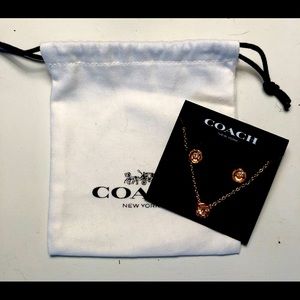 NWT! Coach Earring and Necklace Set- Rose Gold